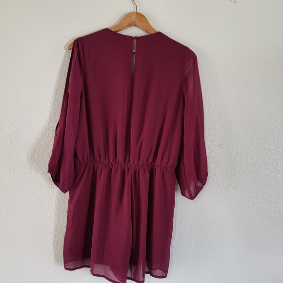 Luck and Love Burgundy Long Sleeve Lulu's Romper. - Picture 5 of 9